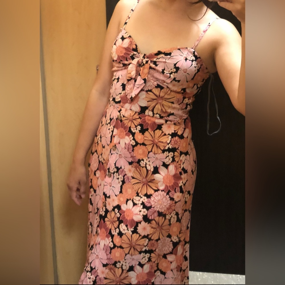 Floral spaghetti strap dress with built in bra.